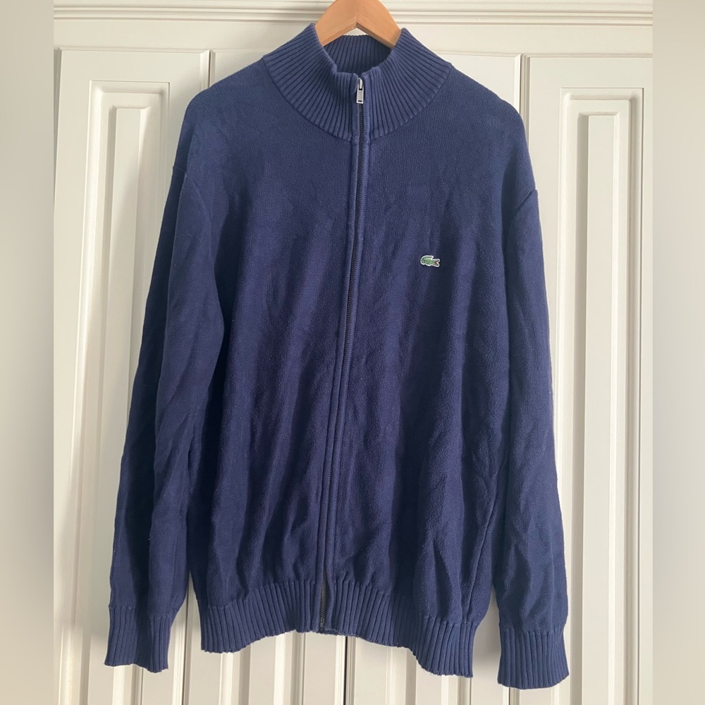 Lacoste Men's 100% Cotton Dark Blue Zip-Up Sweater‎ Jacket Size 6 (XL)